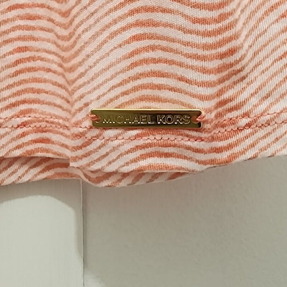 Michael Kors Womens Peach & White 3/4‎ Sleeve Striped Blouse Shirt Size Medium - Picture 4 of 7